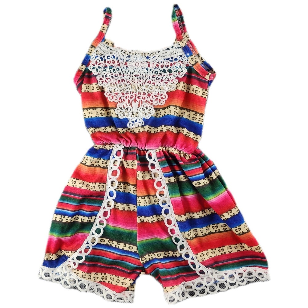 Girls Small Colorful Serape Leopard Romper Boho